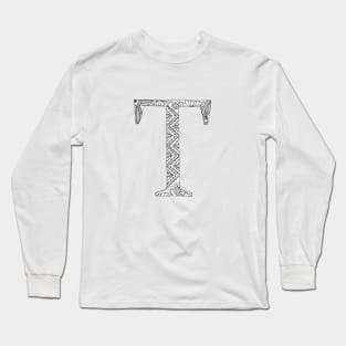 Henna Alphabet T / Henna Letter T - Black Henna Line Art Long Sleeve T-Shirt